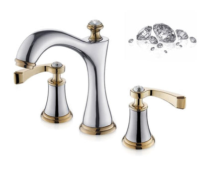 Bellagio-Black with Gold Mounted Crystal 8" Inch Wide Spread Bathroom Faucet