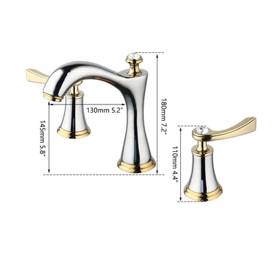 Las Vegas-Black and Gold 8 Inch Wide Spread Lavatory Faucet With Diamonds Decor Handles