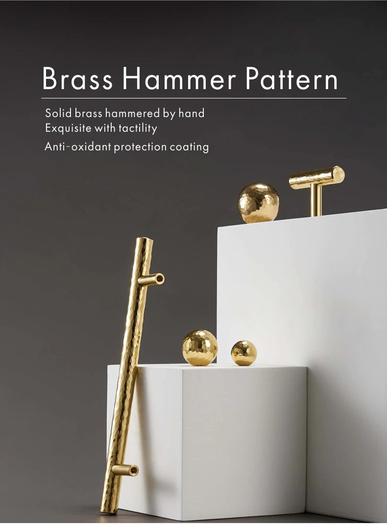 Gold polished hammered cabinet door handles and knobs