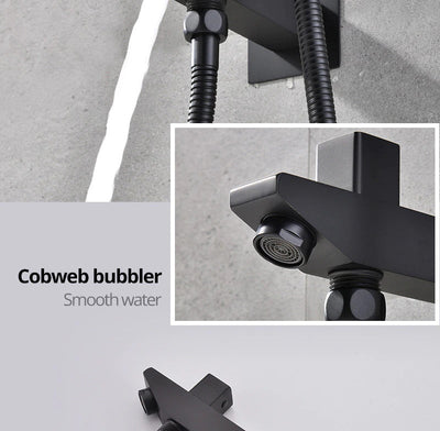 Black 24"x24" ceiling flush mount Bluetooth Smart LED 5 way function shower system