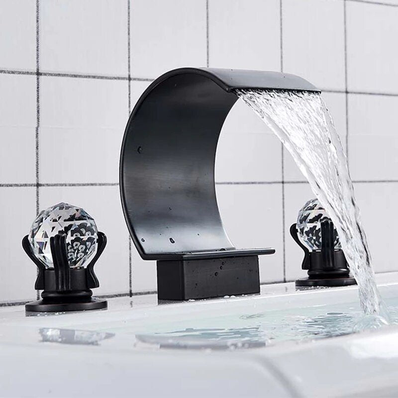 Waterfall 8 Inch Wide Spread Faucet With Crystal Balls Handle