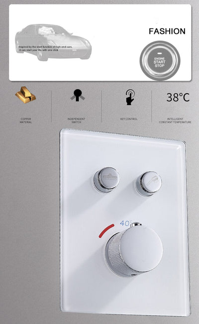 White Square Thermostatic 2 Way Buttom Shower Kit