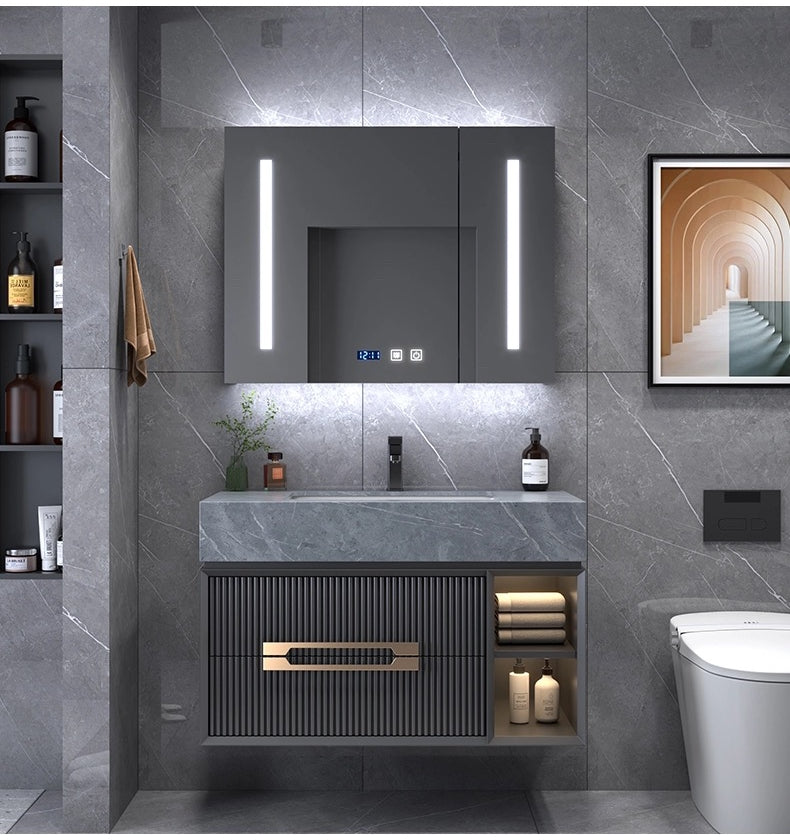 SIENA-Gray with brushed gold wall hung bathroom vanity