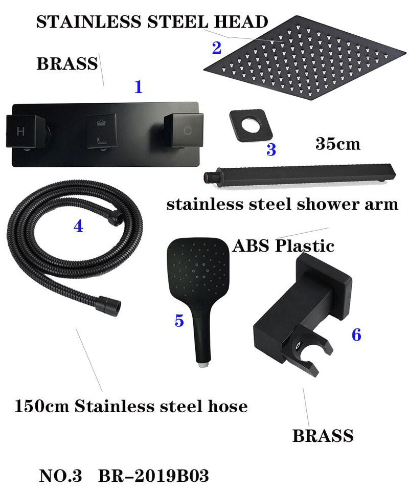 Black Matte Square 2 Way Shower Kit