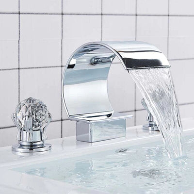 Waterfall 8 Inch Wide Spread Faucet With Crystal Balls Handle