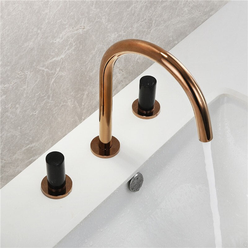 Brushed gold-Rose Gold and Black 8"inch Widespread Basin Faucet