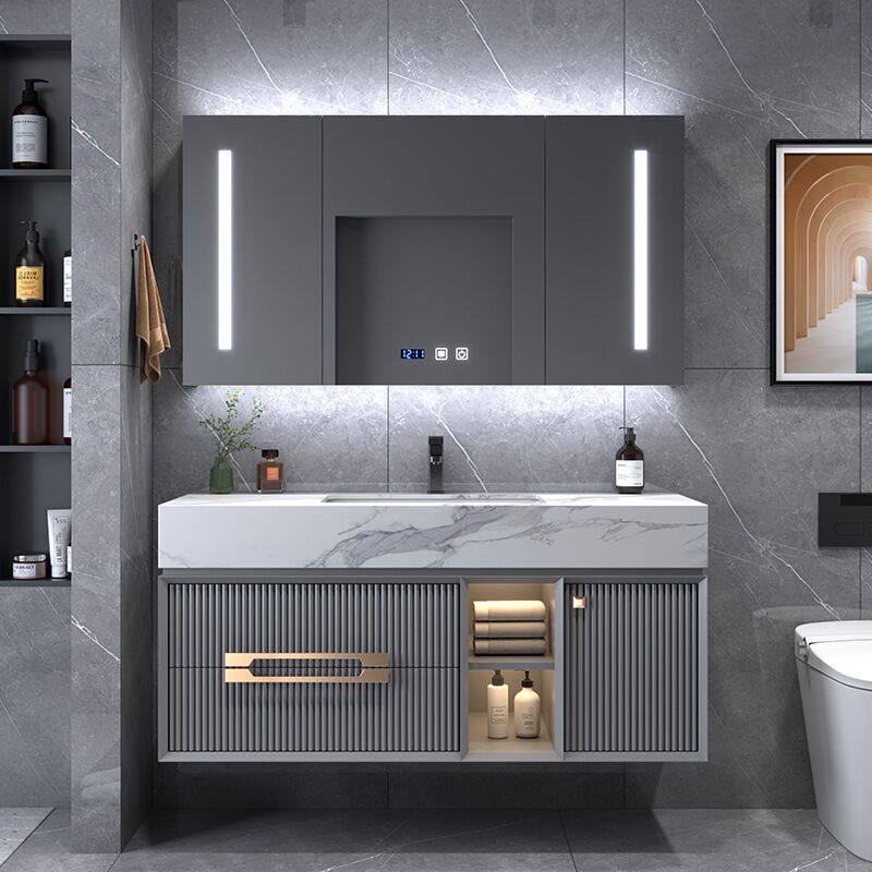 SIENA-Gray with brushed gold wall hung bathroom vanity