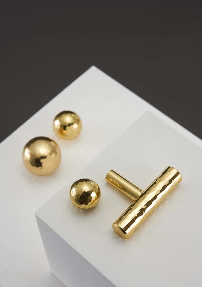 Gold polished hammered cabinet door handles and knobs