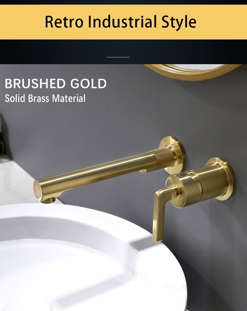 Brushed gold-Grey Gun  wallmounted bathroom faucet