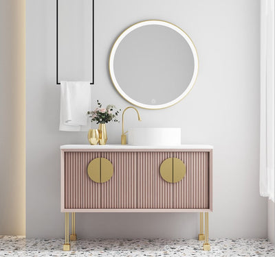 FLORENCE-Pink Freestanding with Brushed Gold Trim Bathroom Vanity Set 48"