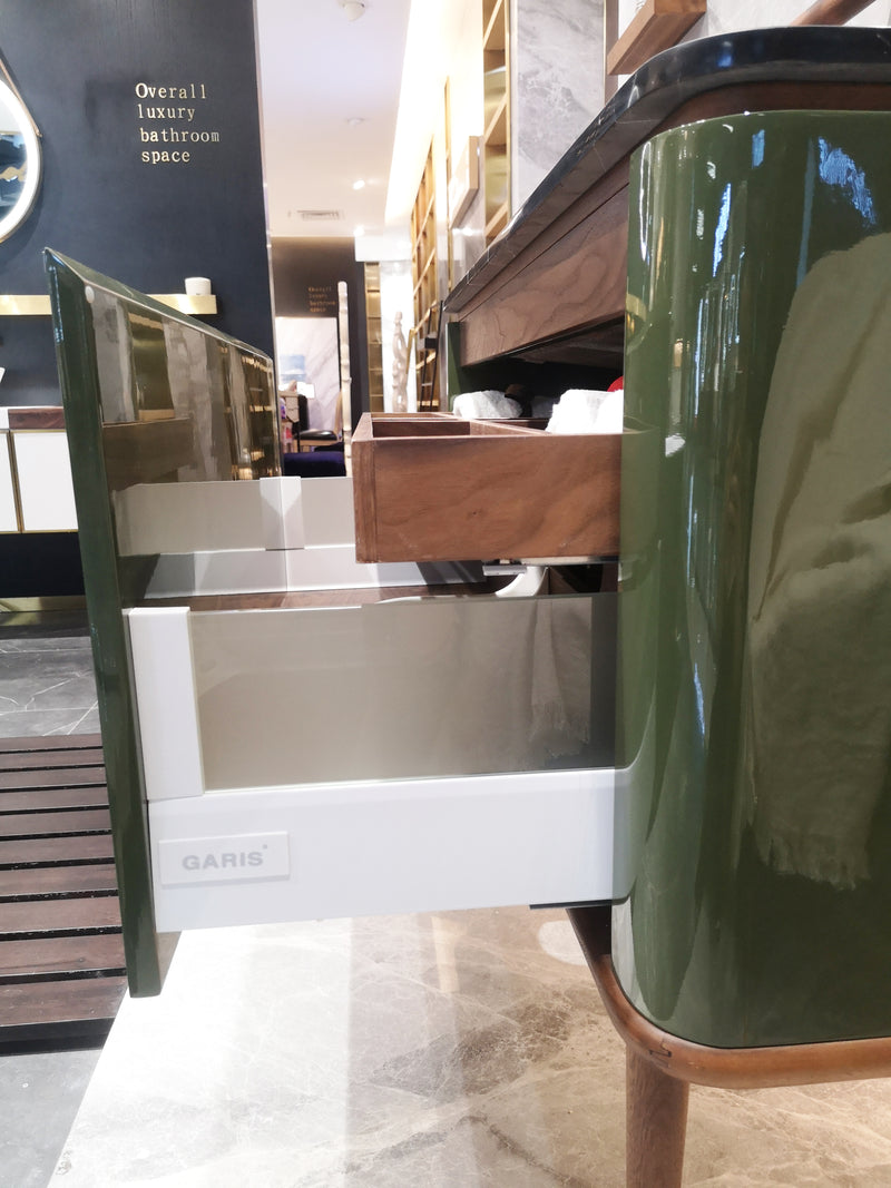 TURIN-Dark Green Gloss- Solid Walnut Wood 2 Front Legs Bathroom Vanity Set