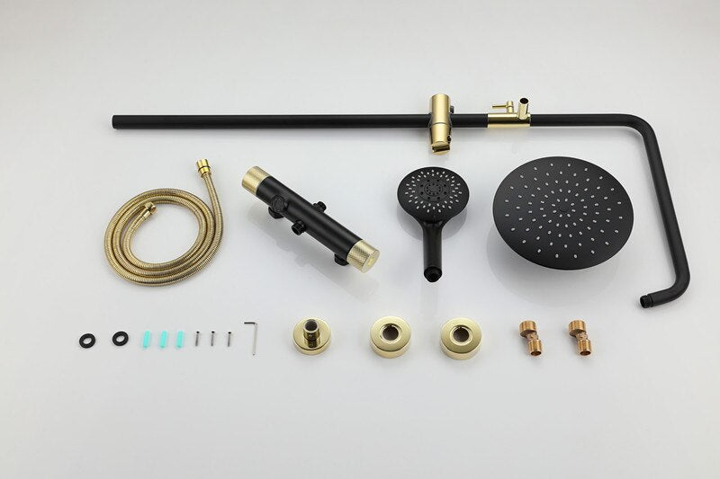 Black and Brushed Gold Two Tone Exposed Thermostatic Shower System