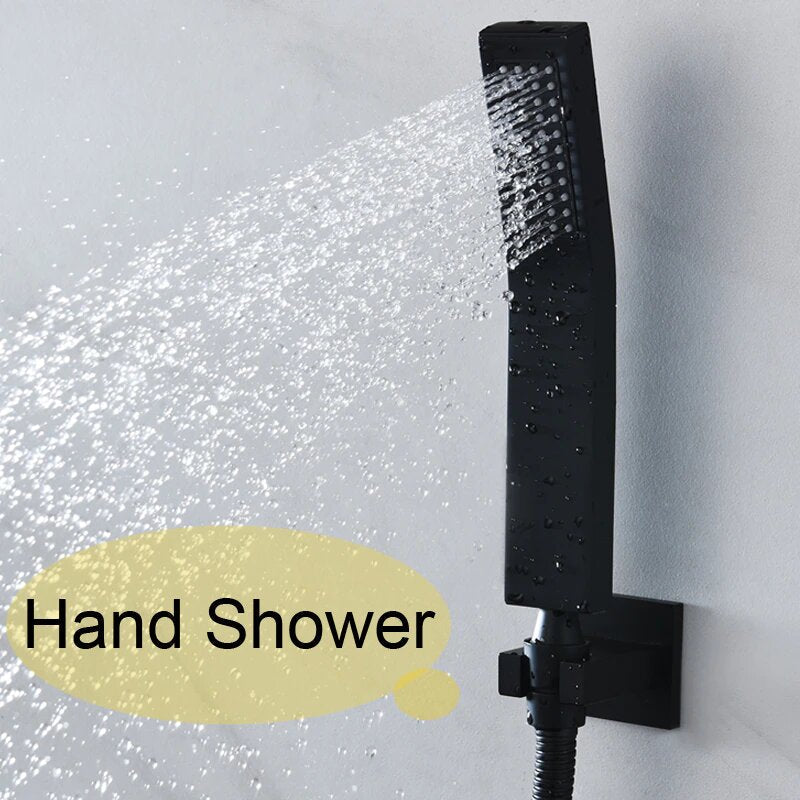 Monster Matte Black rain head  Size 32" x 24" Inch LED Rain Shower System -Matt Black Ceiling Flush Rain Head- Waterfall Shower Panel Head Thermostatic High Flow Shower with 6 body jets massage