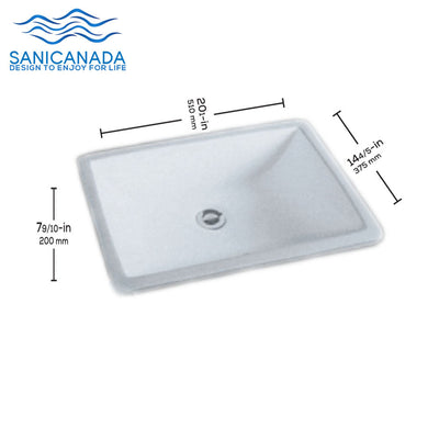 Sani Canada -3010 Rectangular Porcelain Undermount Bathroom Sink 20" X 15"