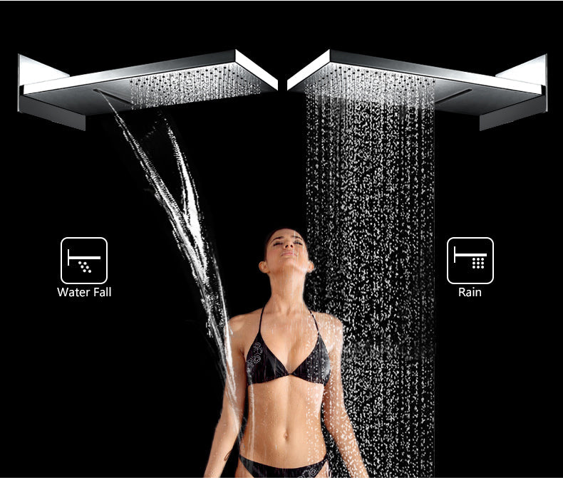 Chrome Square Waterfall Rain 2 and 3 Way Control Shower Kit