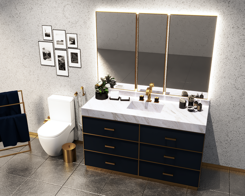 Sicilia-Navy Blue Single Center Sink Bathroom Vanity Set 60"