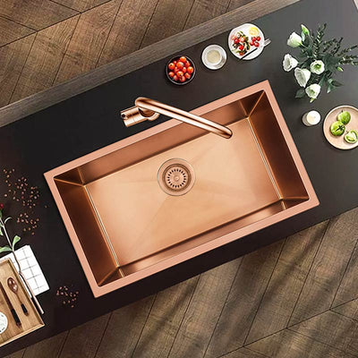 Rose Gold Top Mount Drop In -Stainless Steel Single Bowl Kitchen Sink