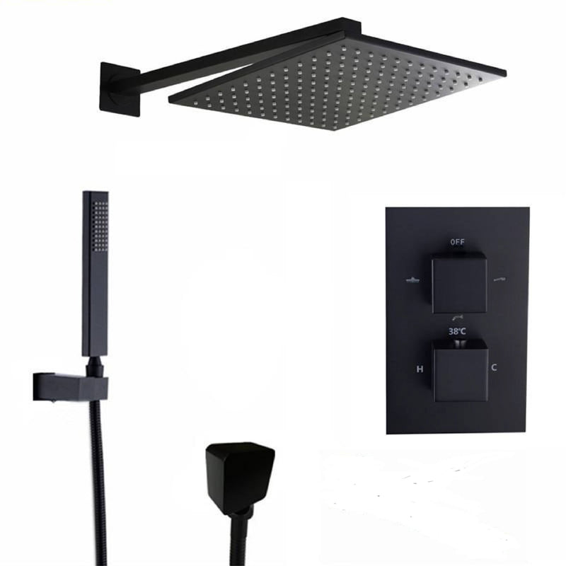 Black Matte Square 2 Way Thermostatic Shower Kit