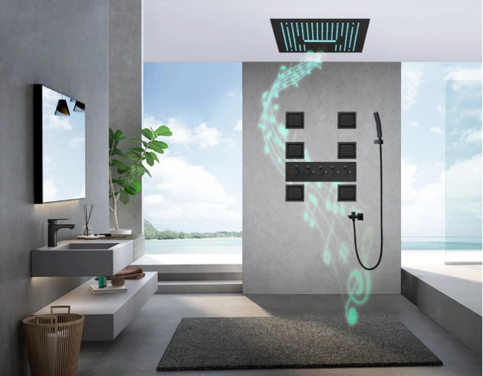 16" Complete Luxury LED Music Shower Set 6 Large Body Spray -Rain & Waterfall Ceiling Shower Head