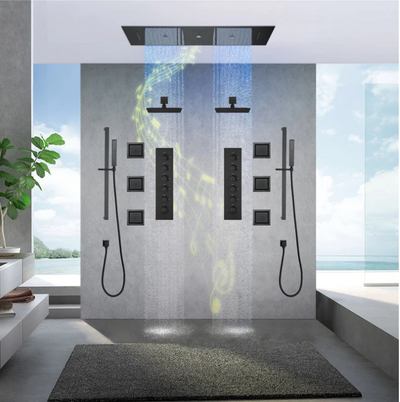 36" IN DUAL SHOWERHEAD COMPLETE LED BLUETOOTH SHOWER SPA SYSTEM  SHOWER SET 6 BODY JETS 2x WALL MOUNTED RAINFALL SHOWERHEAD