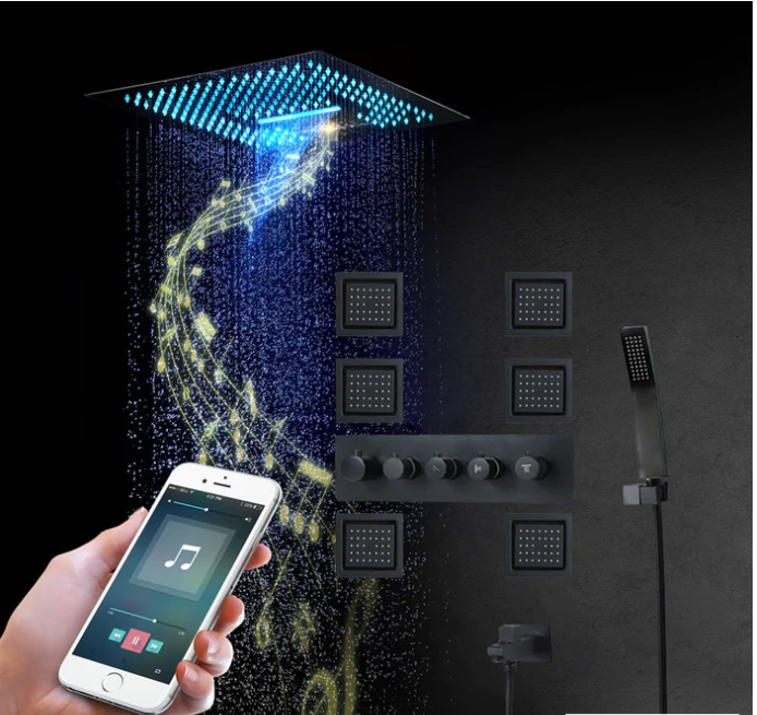 16" Complete Luxury LED Music Shower Set 6 Large Body Spray -Rain & Waterfall Ceiling Shower Head
