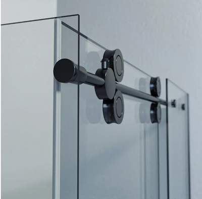 Black matte SS04 frameless slide shower glass door with return panel 48" x 36" in 10mm