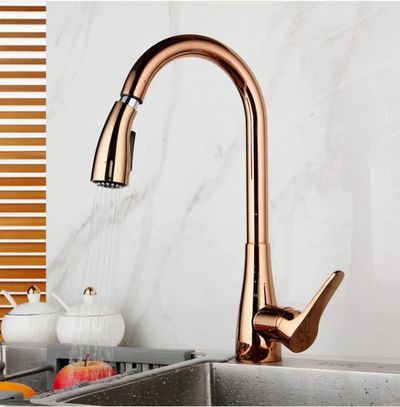 Rose gold polish-Black- Chrome  Modern Kitchen Faucet With Pull Out Dual Mode Sprayers