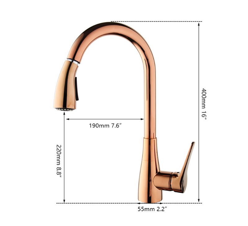 Rose gold polish-Black- Chrome  Modern Kitchen Faucet With Pull Out Dual Mode Sprayers
