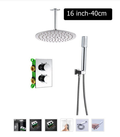 Chrome Round 10"-12"-16" Rain Head Thermostatic/Pressure balance  2 way function diverter shower kit