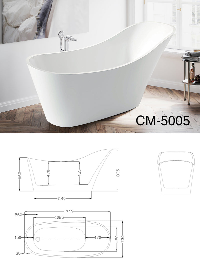Acrylic White Freestanding Bathtub 67"