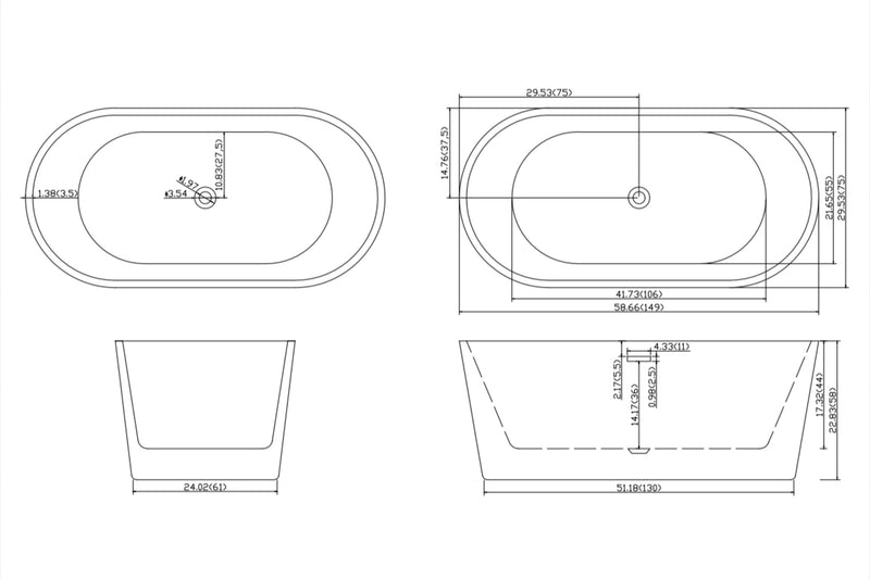 Oval Acrylic Freestanding Bathtub 55"