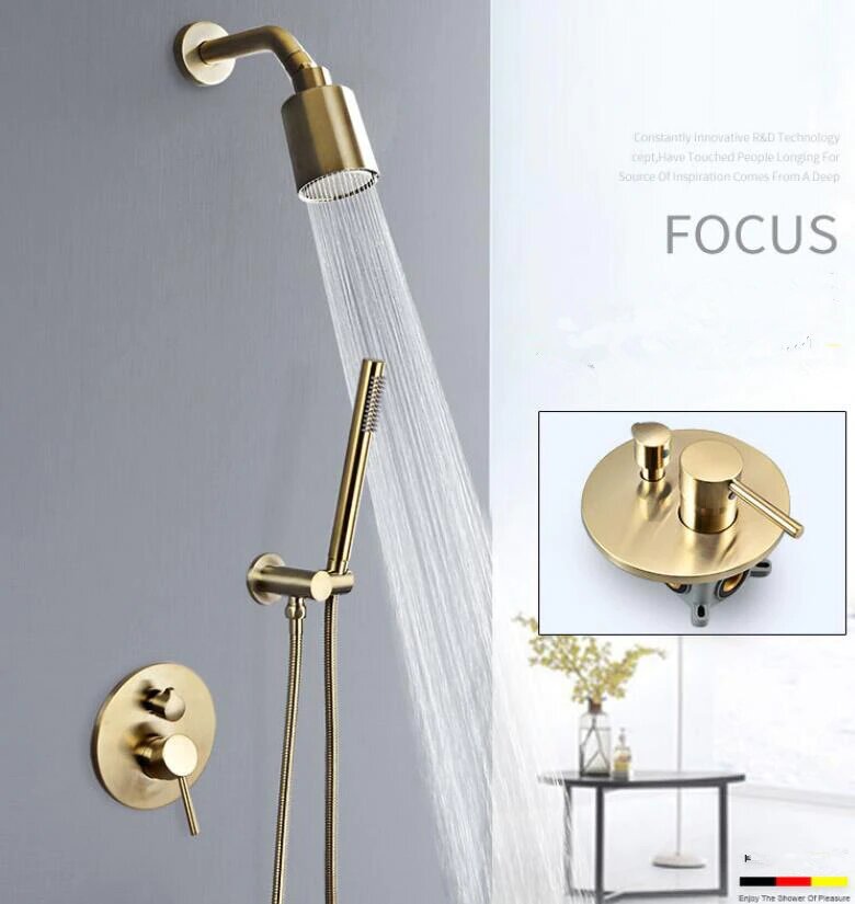 Brushed gold round Pressure balance 2 way function diverter hand spray shower kit