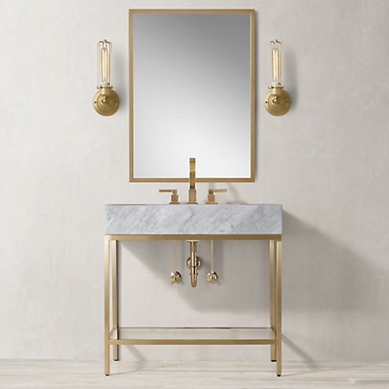 MILANO-Brushed Gold with 6" inches Marble top Exposed Console Victorian Powder Room Bathroom Vanity Set-36" Inches