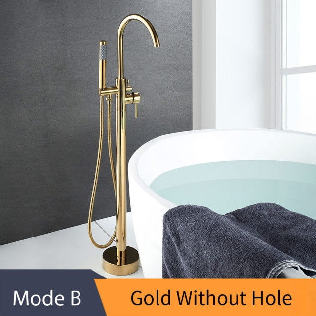 Gold polished freestanding tub filler faucet