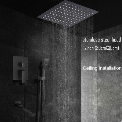 Black Ceiling or Wall Mounted 2 or 3 Way Pressure Balance Shower Completed Set