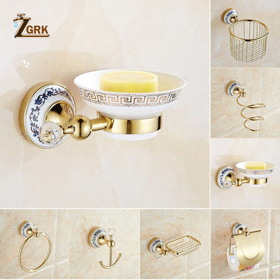 Gold polished with porcelain Victorian antique bathroom accessories