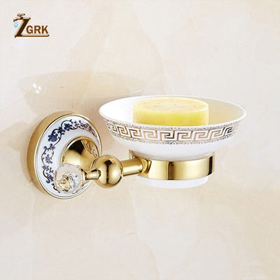 Gold polished with porcelain Victorian antique bathroom accessories