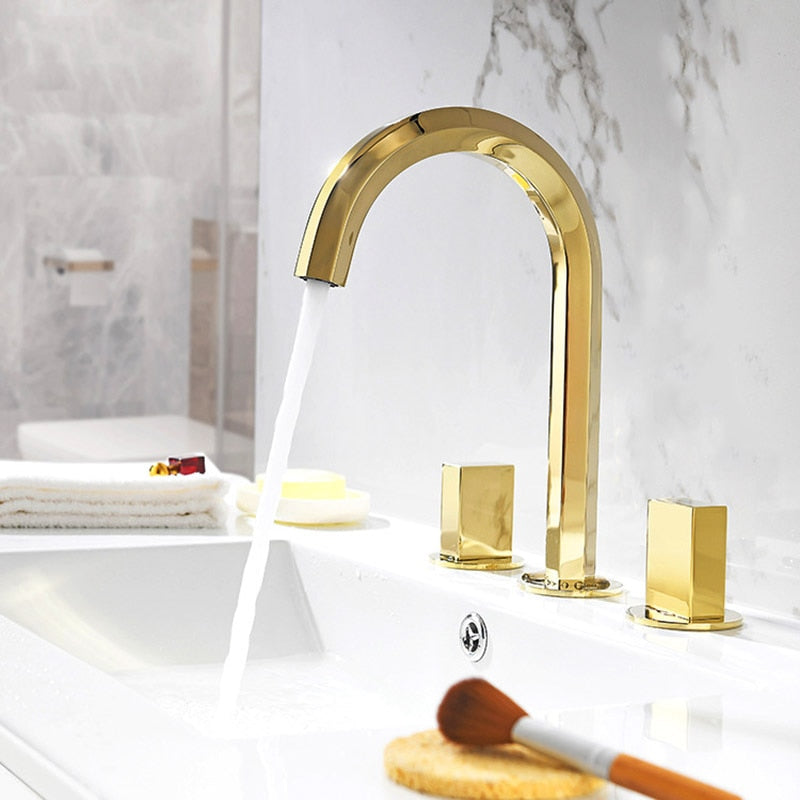 Nordic Design-Brushed Gold-Gold-Rose Gold 8" Wide Spread Bathroom Faucet