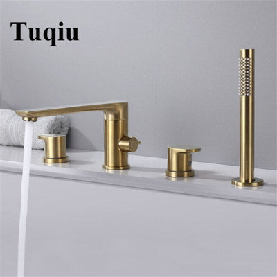 Matte Black-Brushed Gold 4 Pieces Deck Mount Bathtub Filler faucet Set