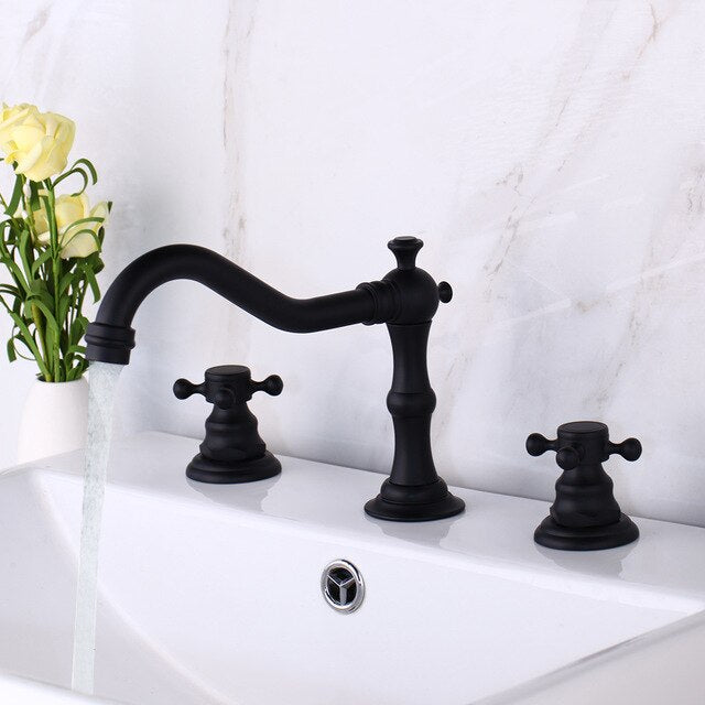 Gold Antique Victoria Style 8 Inch Wide Spread Lavatory Faucet