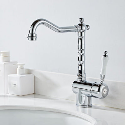 Chrome tith porcelain handle victorian single hole bathroom faucet