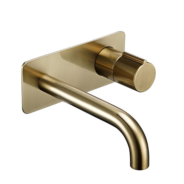 Brushed Gold Wall Mount Lavatory Faucet Single Lever