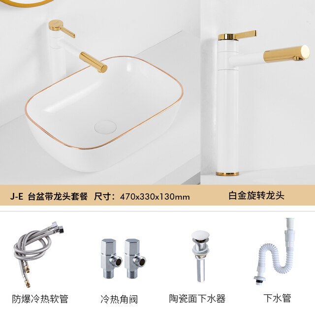 Gold with white ceramic vessel sink
