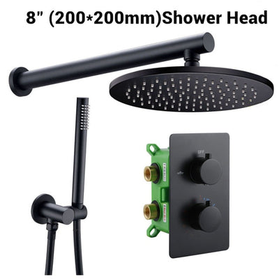 Black thermostatic round shower 2way function diverter with hand spray complete kit