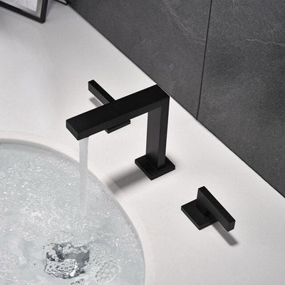 Matte Black 8 Inch Wide Spread Lavatory Faucet Set