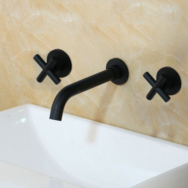 Wallmounted Cross 2 Handles Bathroom Faucet