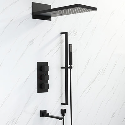 Brushed Gold- Polished Gold- Matte Black Square 2 & 3 Way Thermostatic Waterfall Rain Head Shower Kit