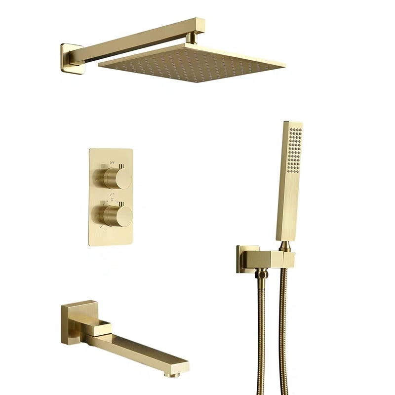Brushed Gold Square Thermostatic 2 or 3 way function Shower Kit