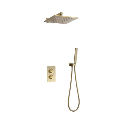 Brushed Gold Square Thermostatic 2 or 3 way function Shower Kit