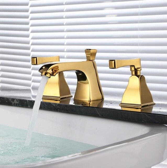 Square- Chrome -Polished Gold 8 Inch Wide Spread Faucet